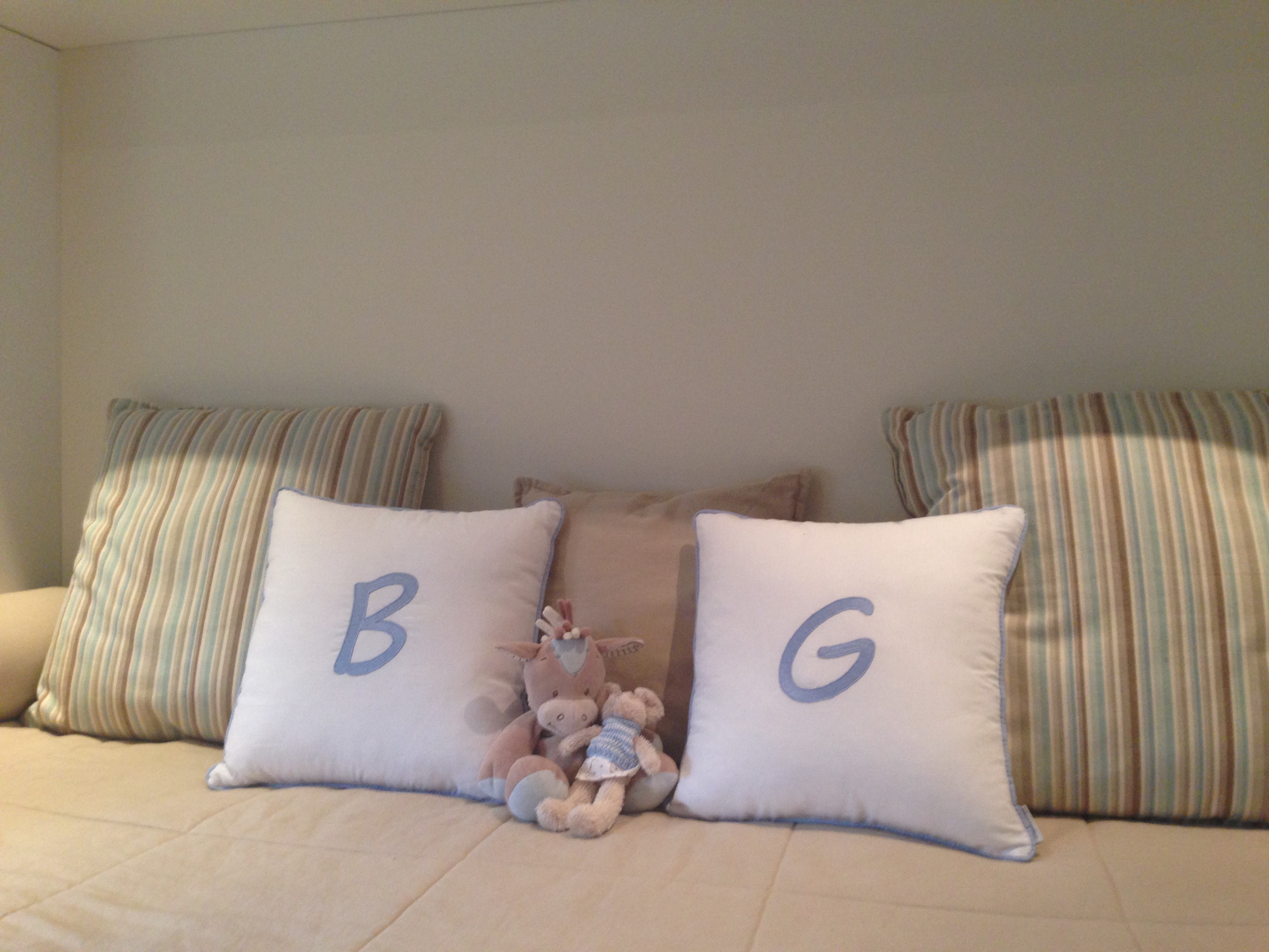 White with Blue Piping Monogrammed Pillows