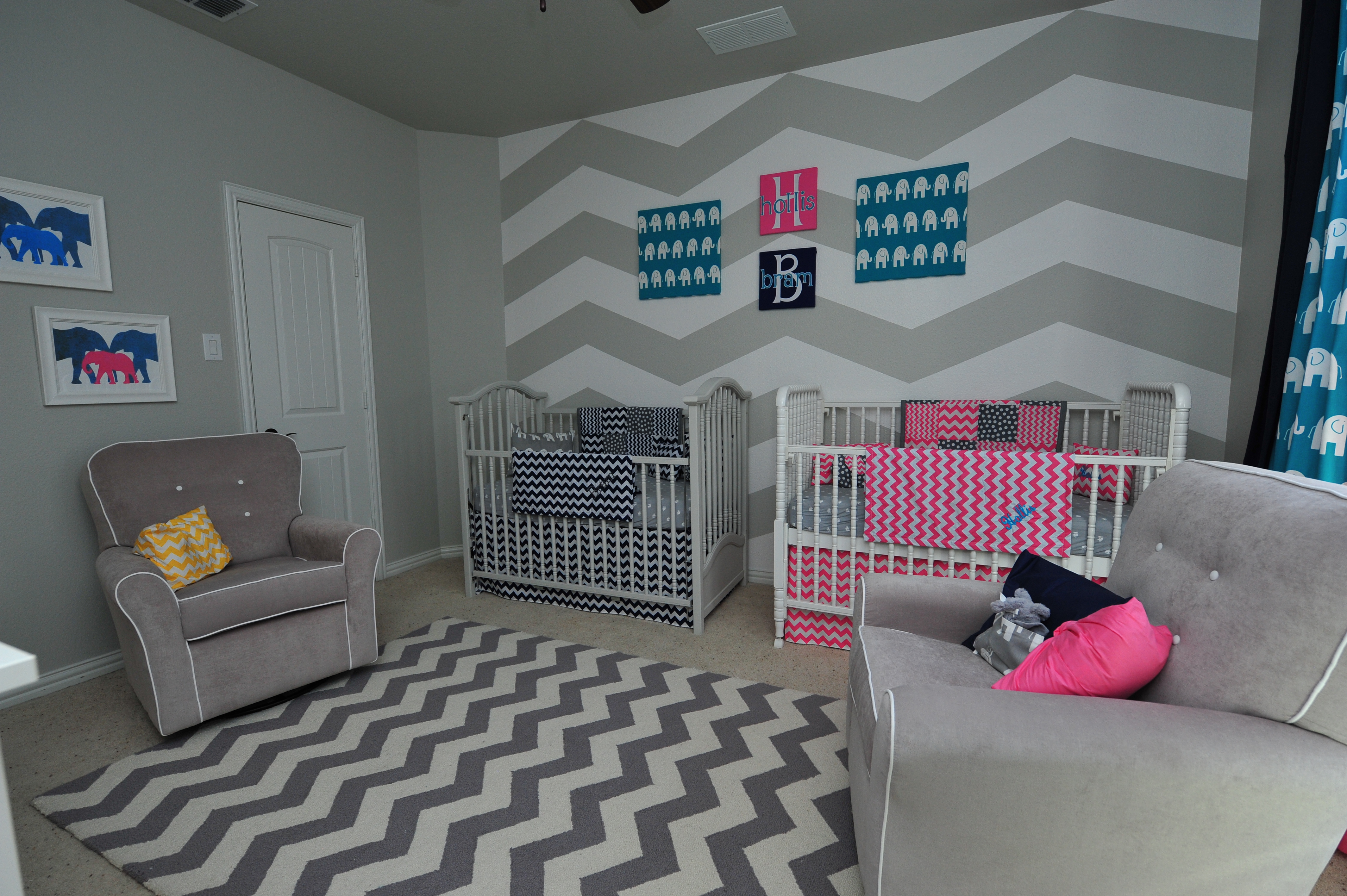 Pink and Grey Chevron Nursery for Twins