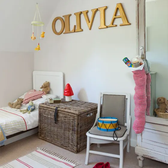 Gold Word Art in Traditional Big Girl Room