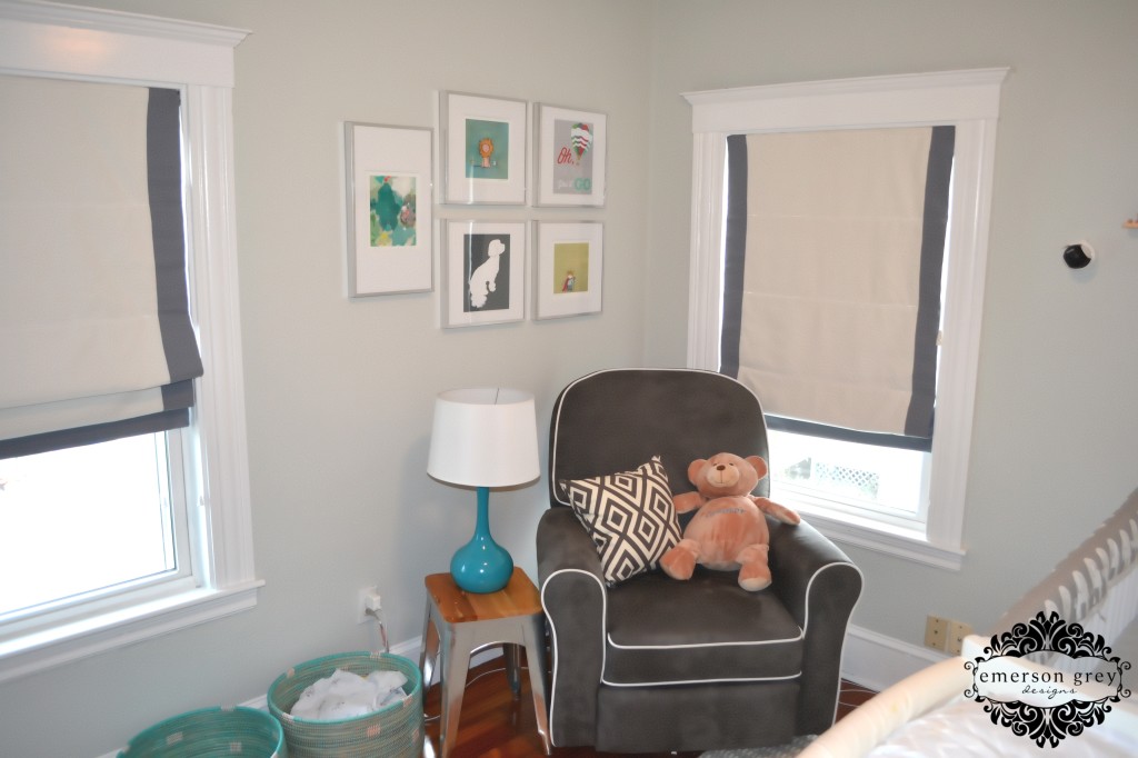 Teal Lamp and Grey Rocking Chair