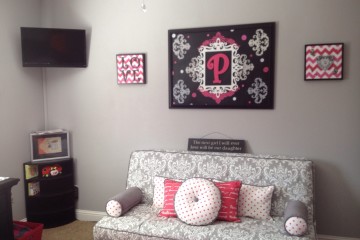 Custom Grey, White and Pink Futon Cover and Pillows