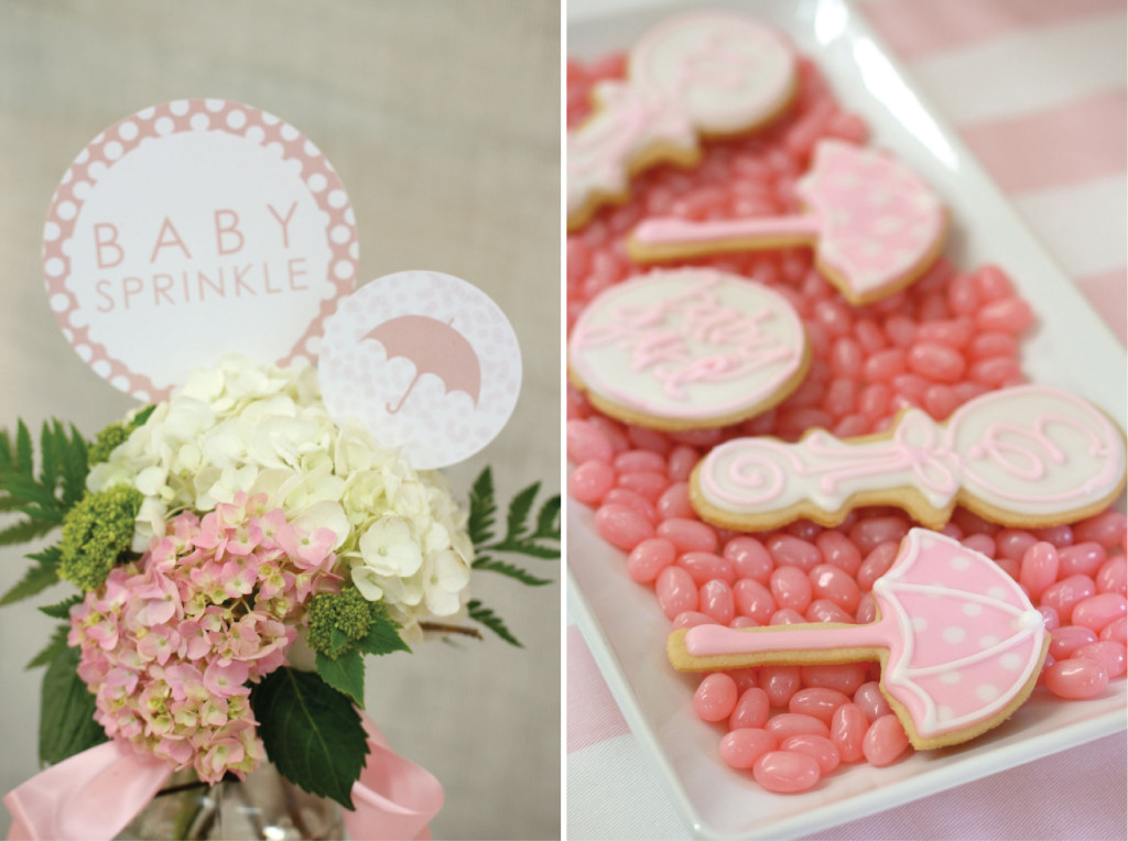Pink and White Baby Shower Cookies and Flower Centerpieces