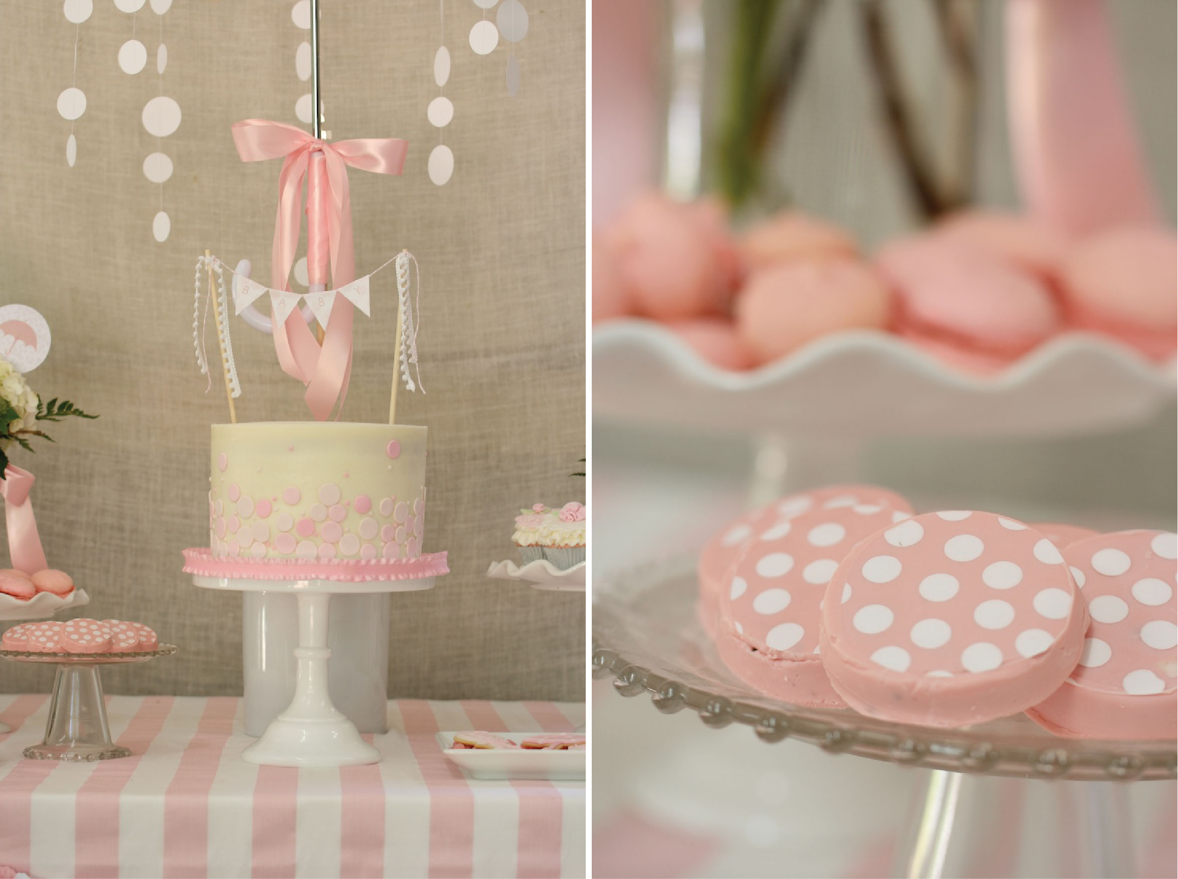 Pink and White Baby Shower Cake and Polka Dot Cookies