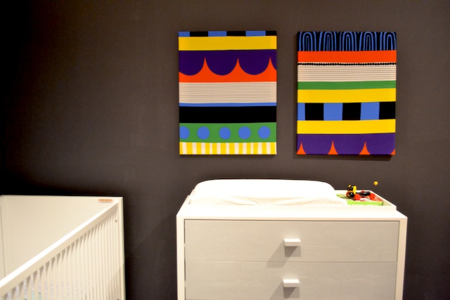 Modern Black and White Nursery with Colorful Abstract Art