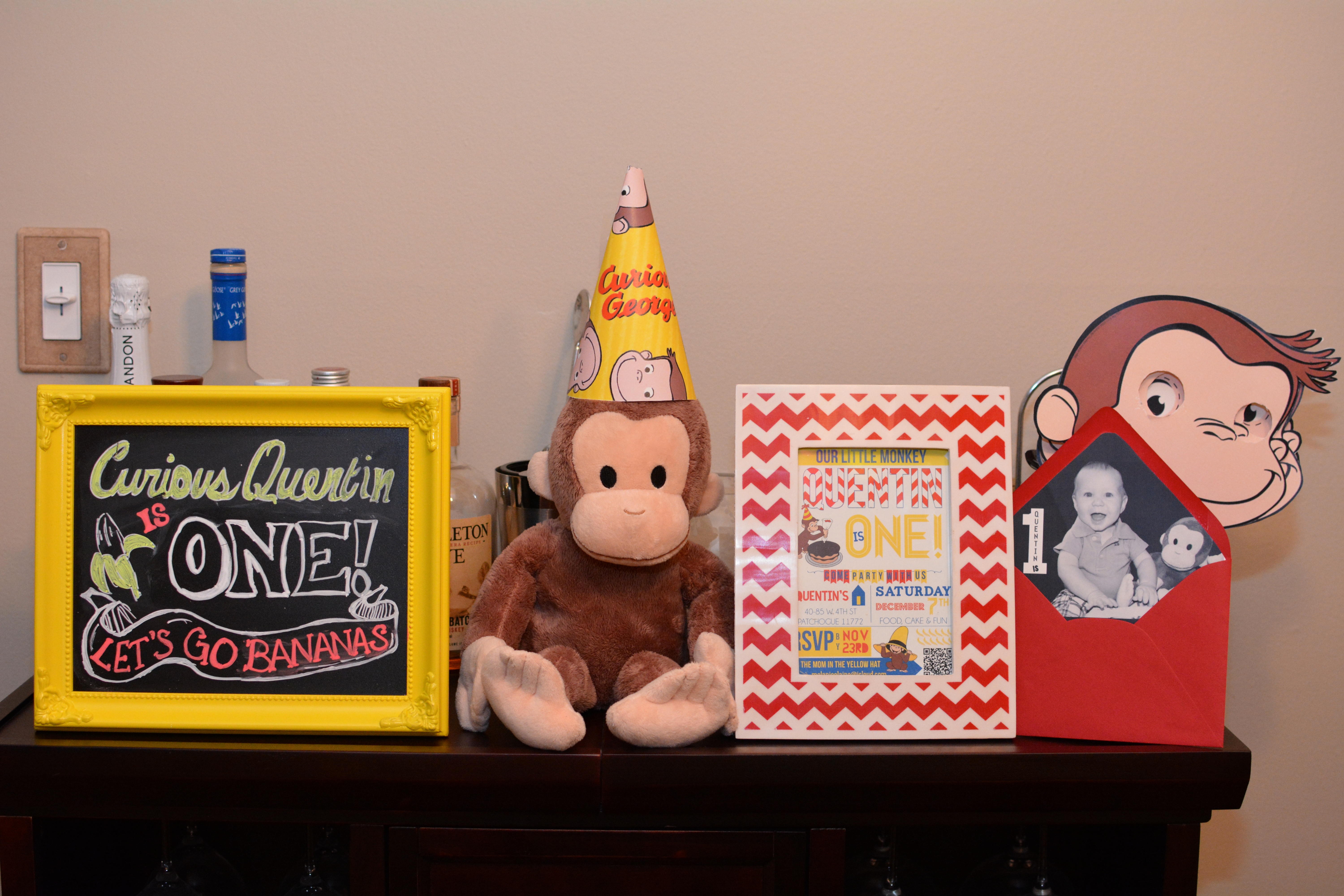 Curious George Welcome Sign & Framed invite