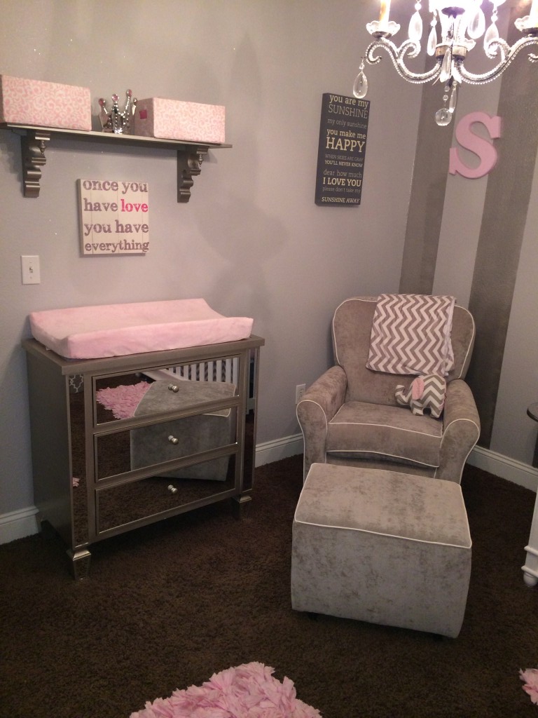 Gray Glider with White Piping and Ottoman