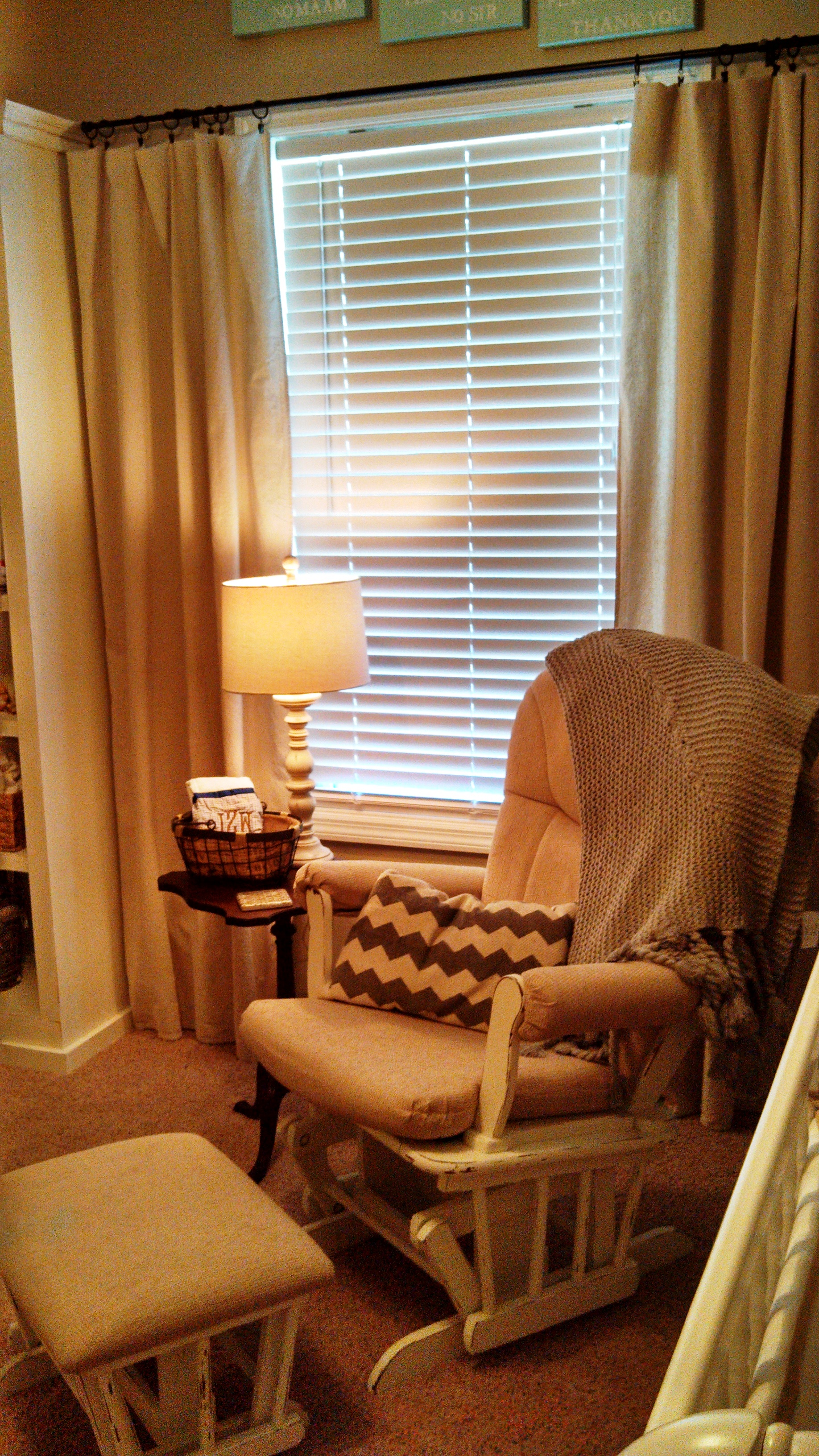 Sitting Area with DIY Drapes Made Out of Drop Cloth