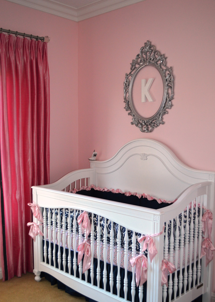Navy and Pink Nursery with Vintage Furniture and Silver Accents