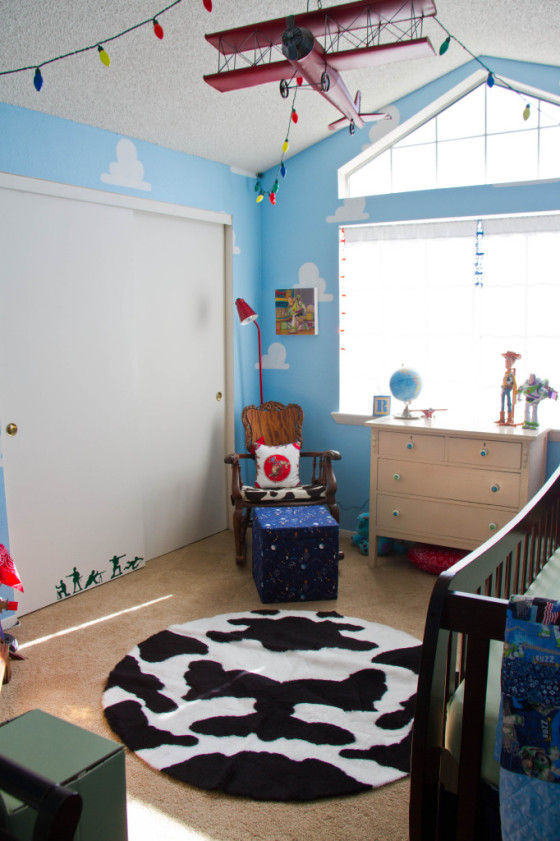 Toy Story Nursery with Cloud Stencil and Cowhide Rug - Project Nursery