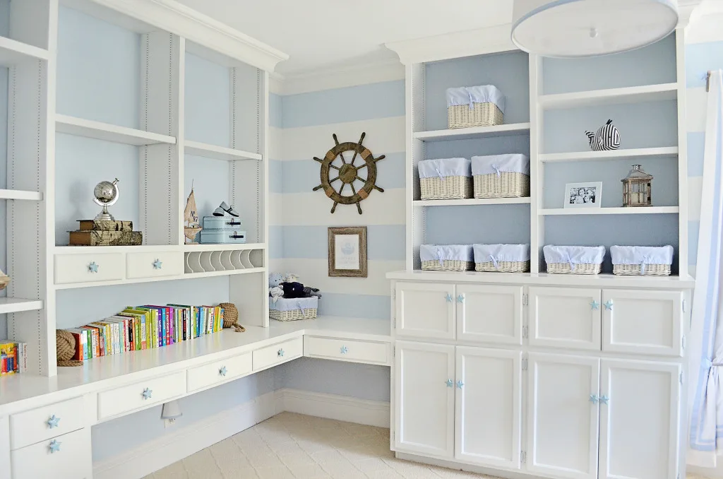Blue and White Nursery with Built-In Corner Desk - Project Nursery