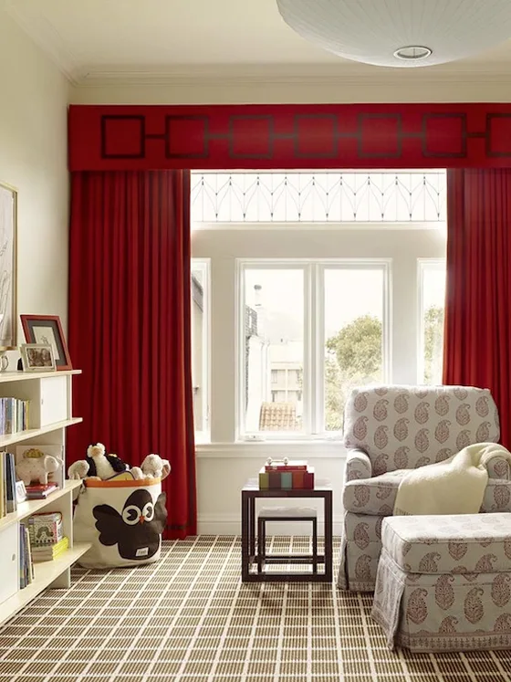 Classic Nursery with Red Cornice Box and Curtains