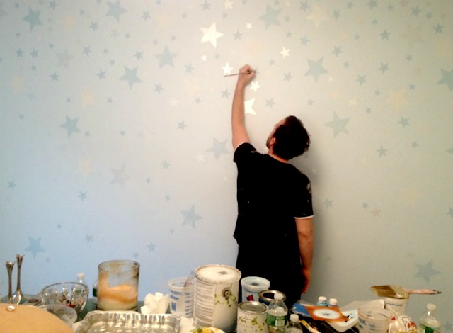 Painted Silver Stars Nursery Wall Art