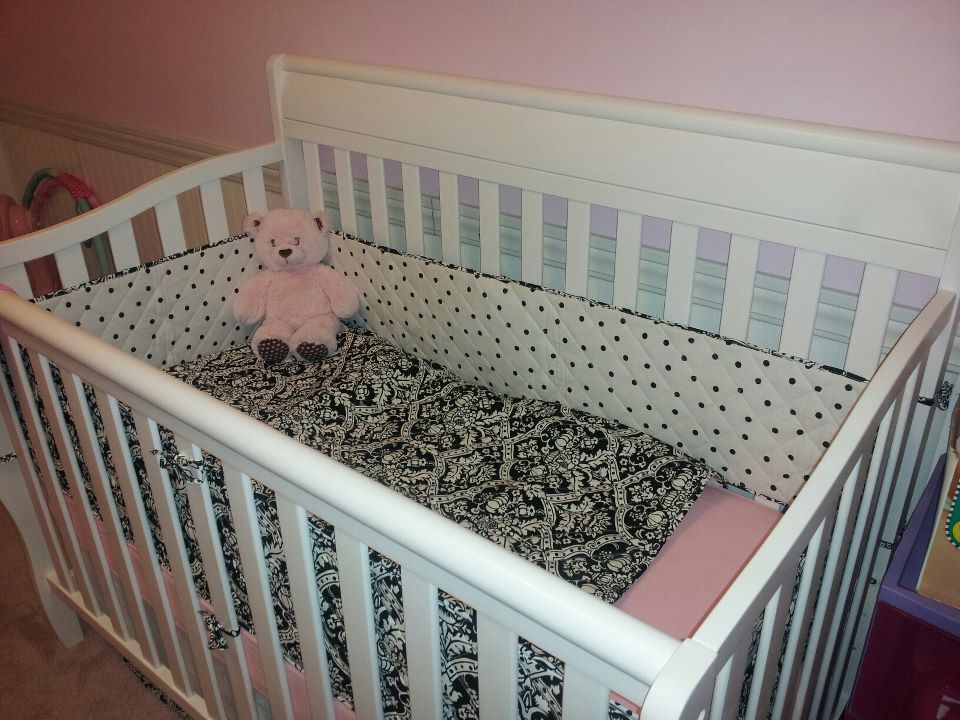 Black, White and Pink Crib Bedding