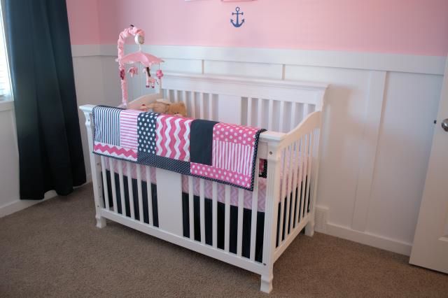 Homemade Pink and Navy Nautical Crib Quilt