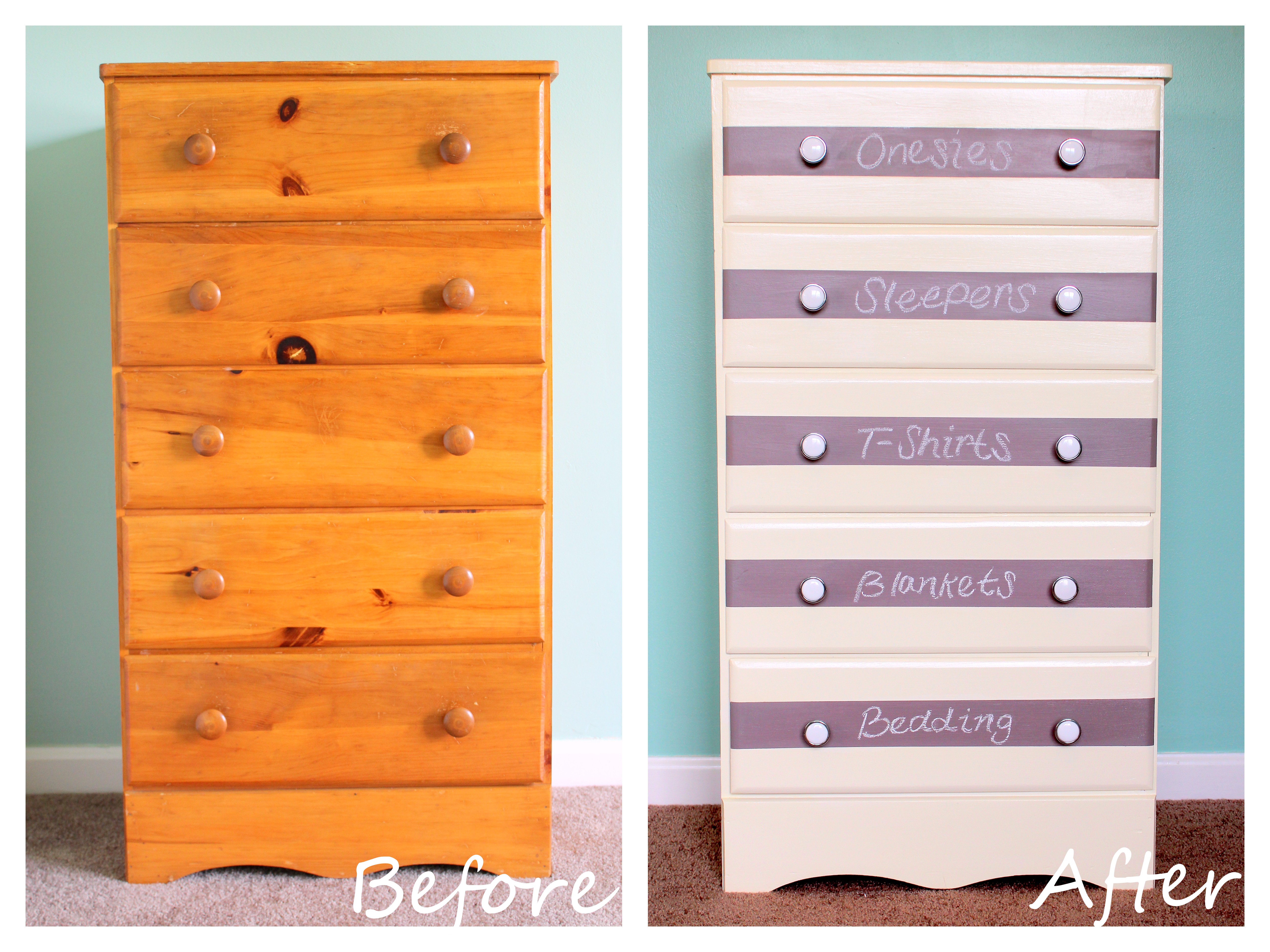 Before and After DIY Striped Chalkboard Dresser