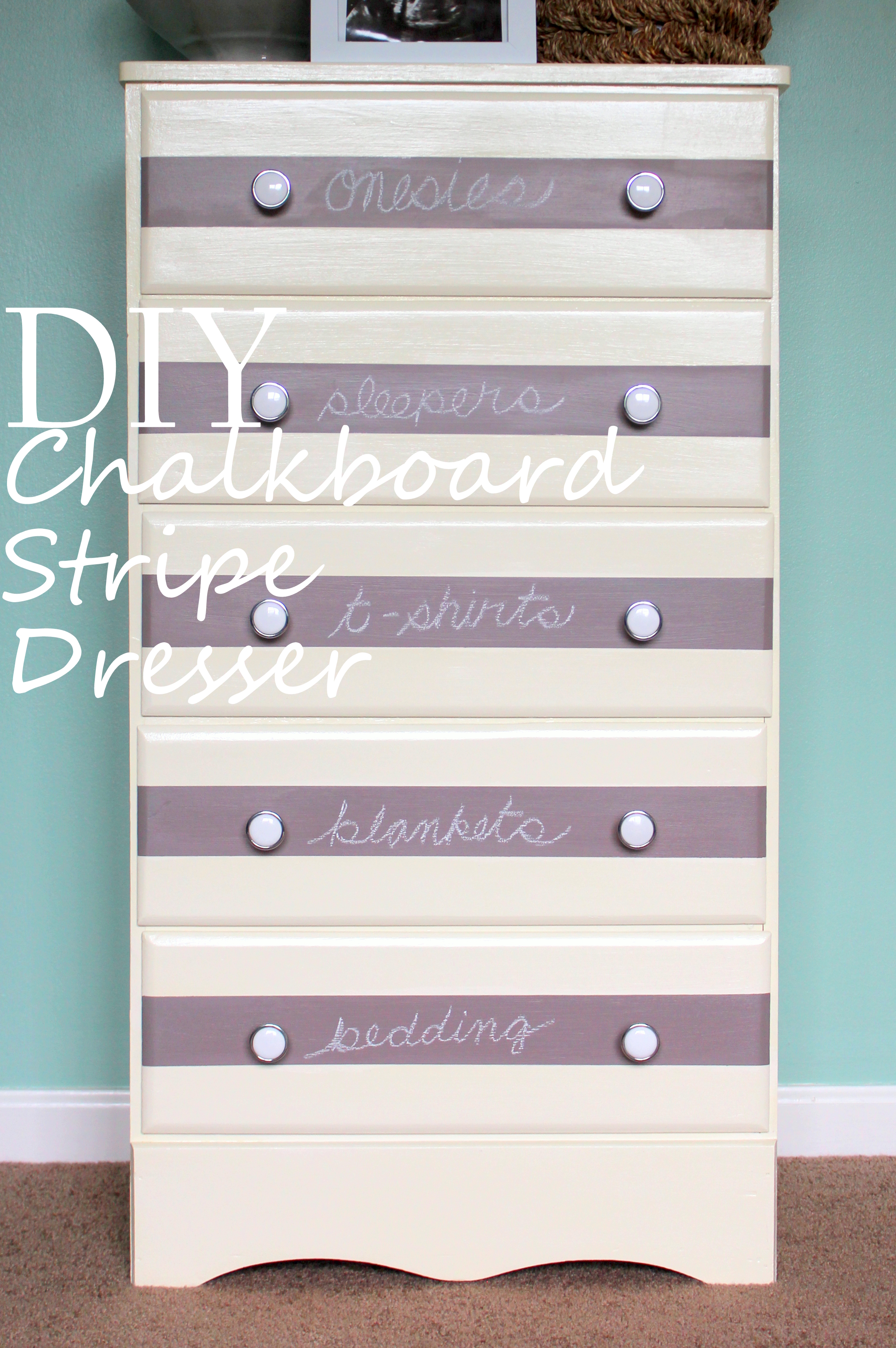 DIY Purple and White Striped Dresser