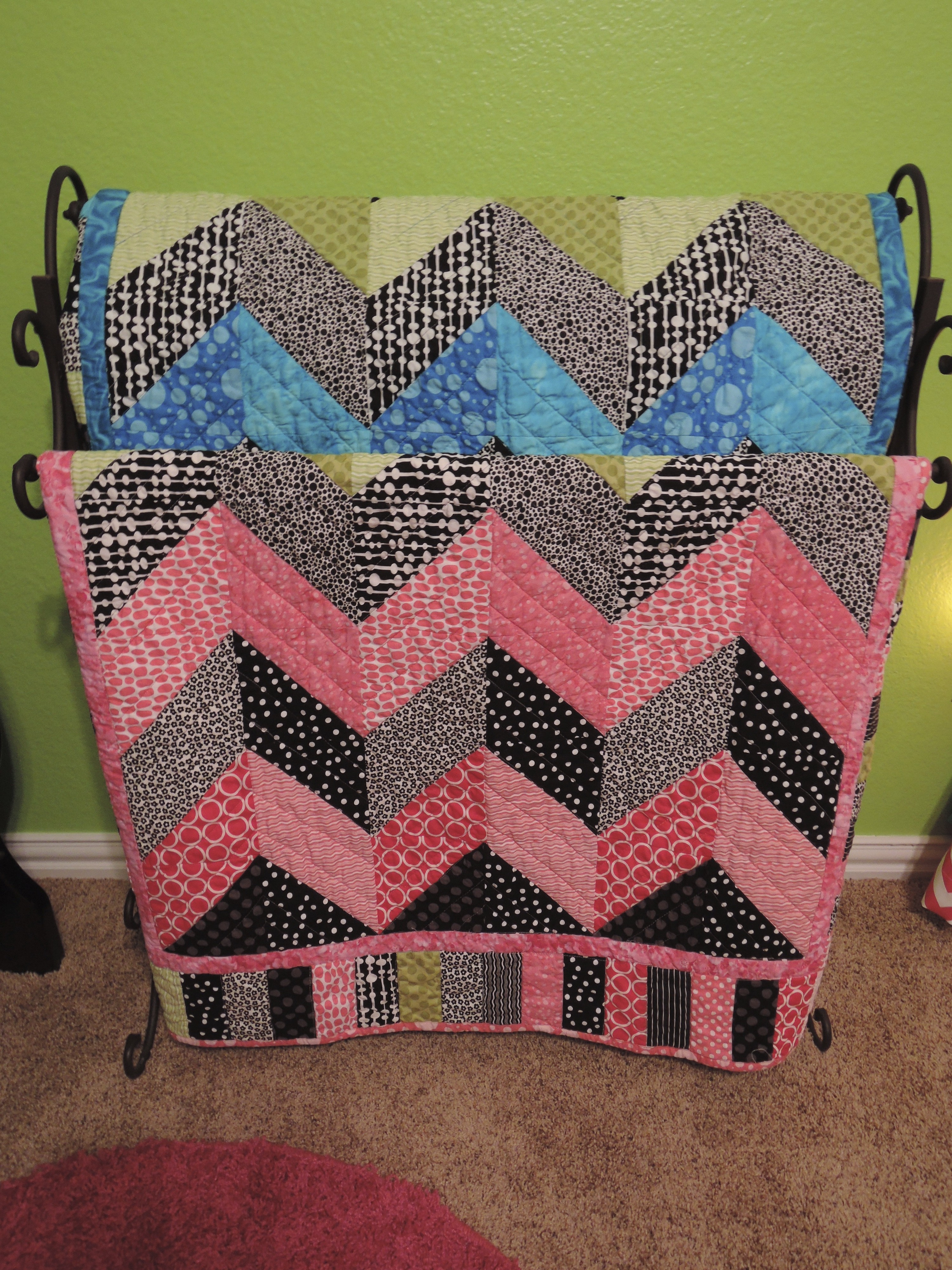 Blue and Pink Chevron Crib Quilts