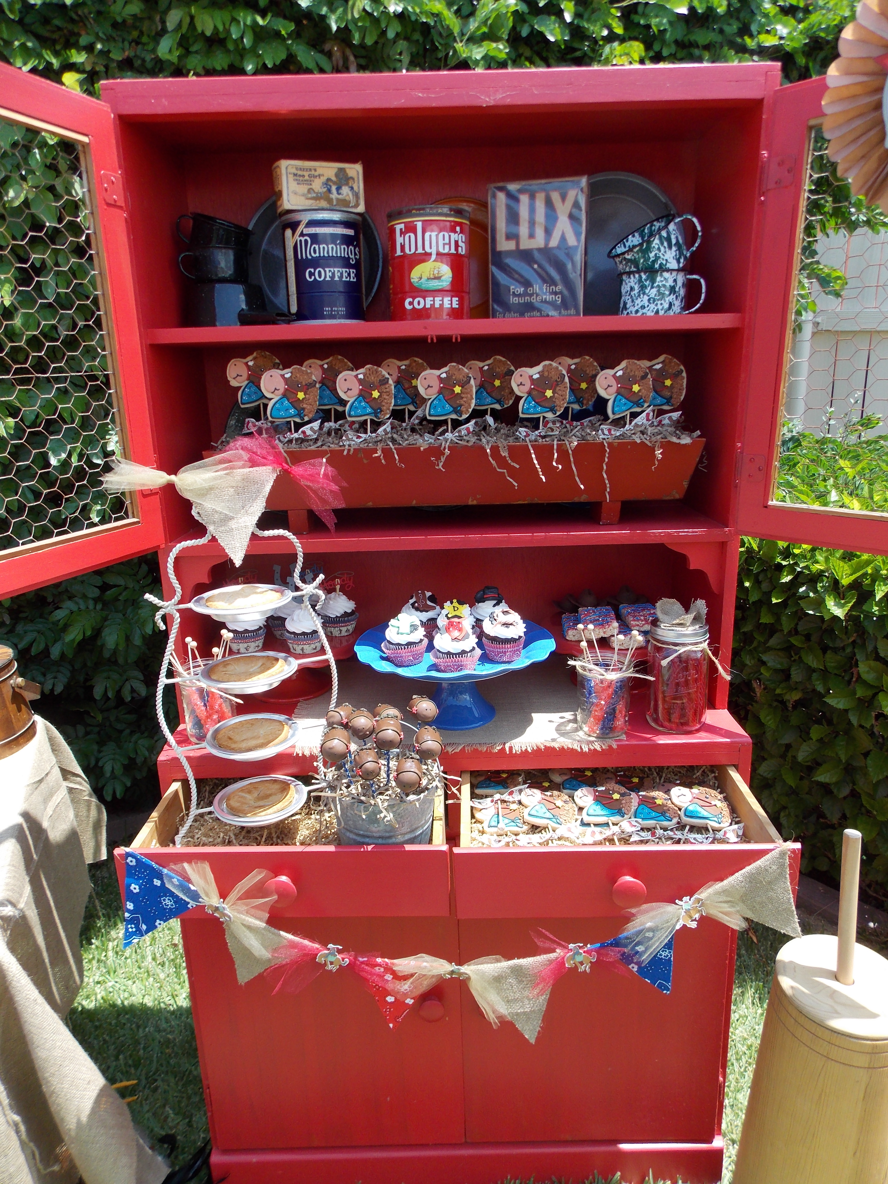 Dessert Station Displayed on an Old-Fashioned Hutch