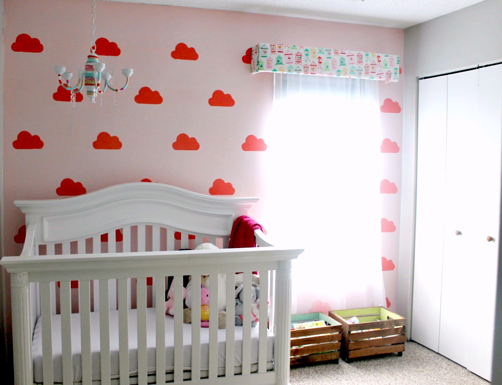 Pink and White Dream Nursery with Cloud Stencil - Project Nursery