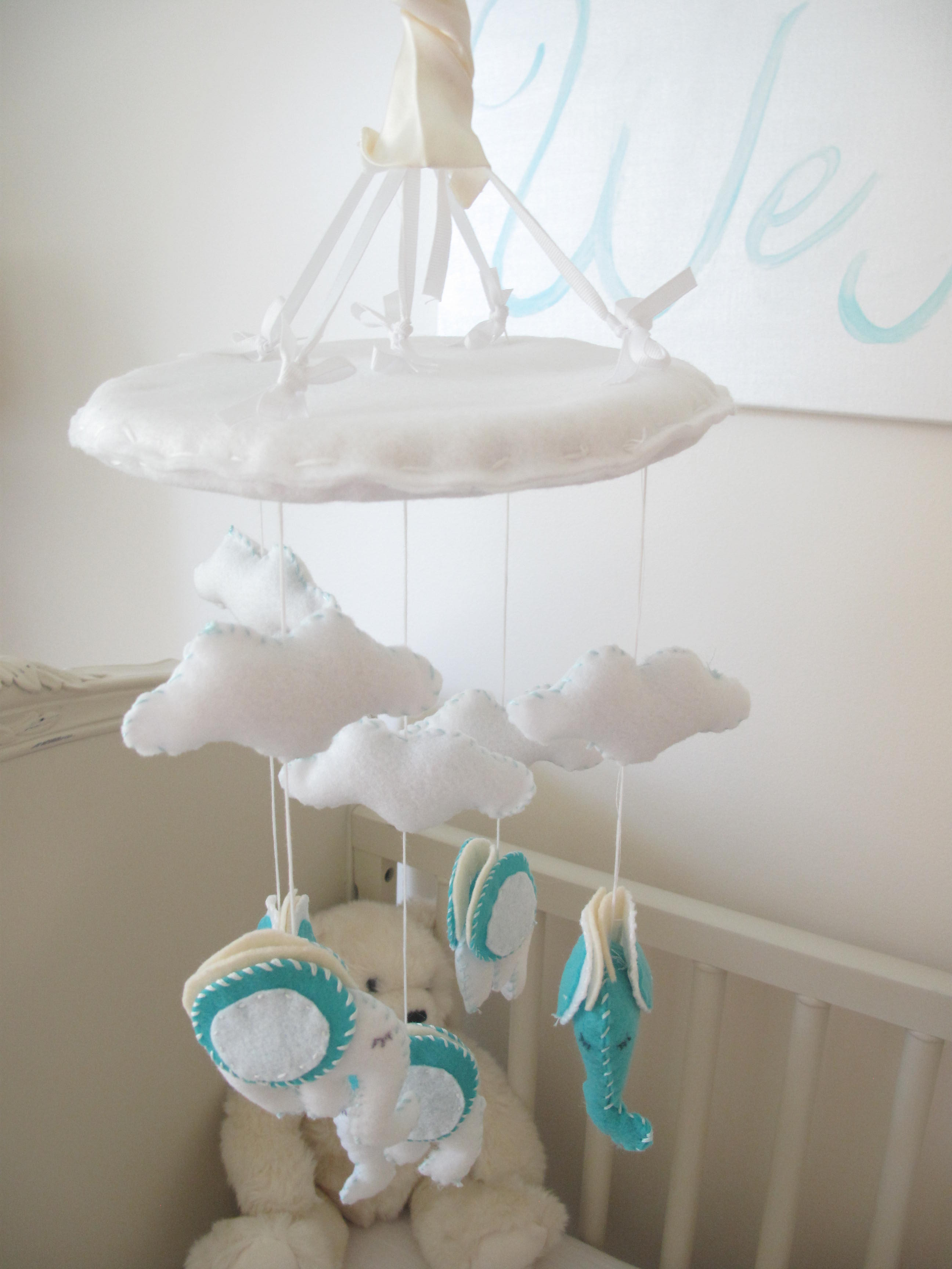 DIY Felt Elephant and Clouds Mobile