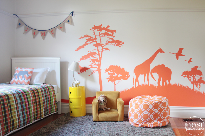 Safari-Inspired Boys Room with Orange Wall Decal - Project Nursery