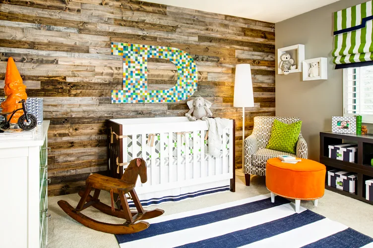 Eclectic Nursery with Wood Panel Accent Wall - Project Nursery