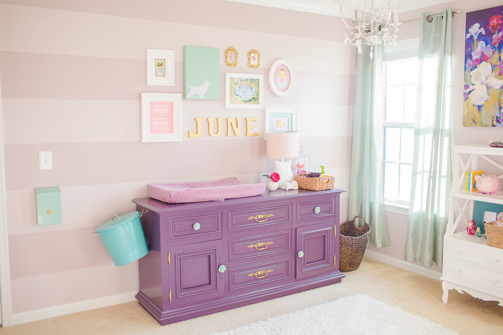 Purple and Mauve Striped Nursery Wall