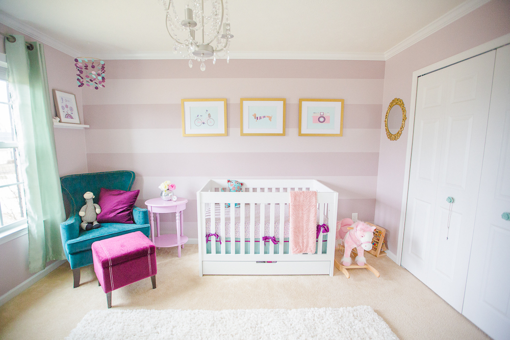 Girl's Nursery with Purple Striped Accent Wall - Project Nursery