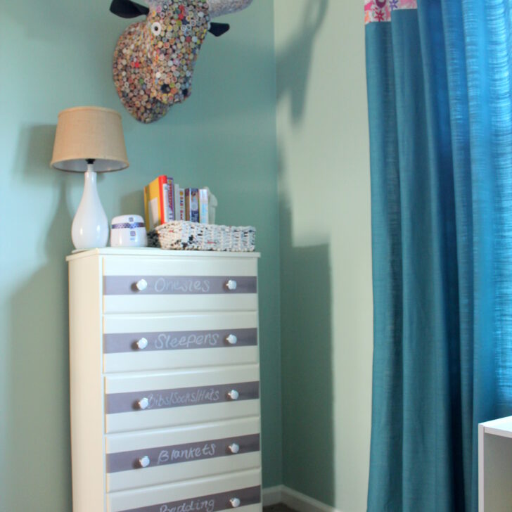 DIY Chalkboard Purple and White Striped Dresser