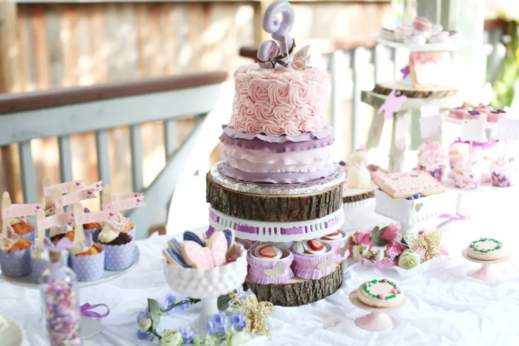 Pink and Purple Woodland Birthday Party Cake - Project Nursery