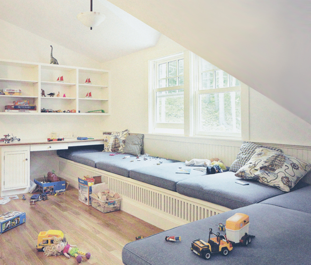 White Playroom with Built-In Benches