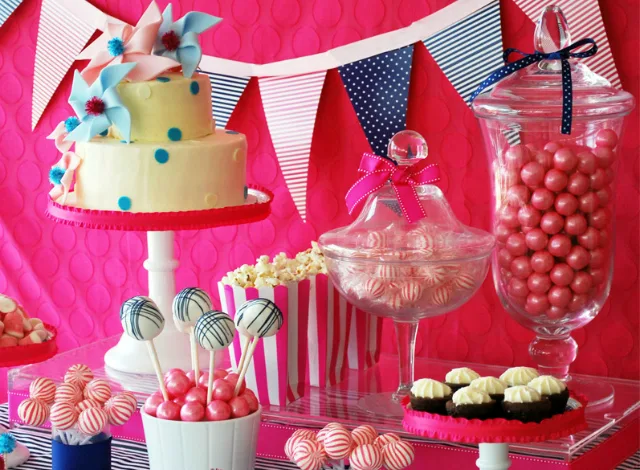 Pinwheel and Polka Dot Party Dessert Table