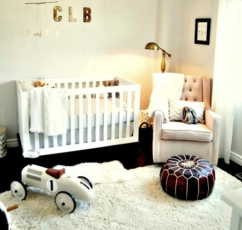 White Nursery with Office-Inspired Floor Lamp - Project Nursery