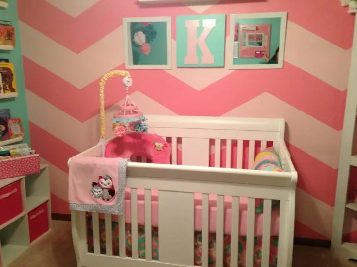 Pink and White Chevron Accent Wall for the Nursery