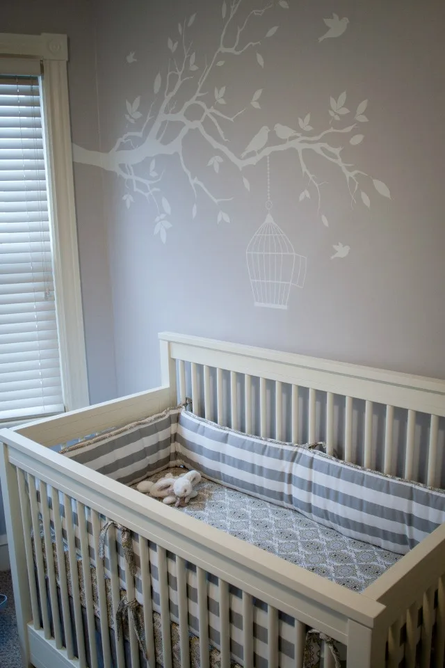 Gray Nursery with White Tree Decal