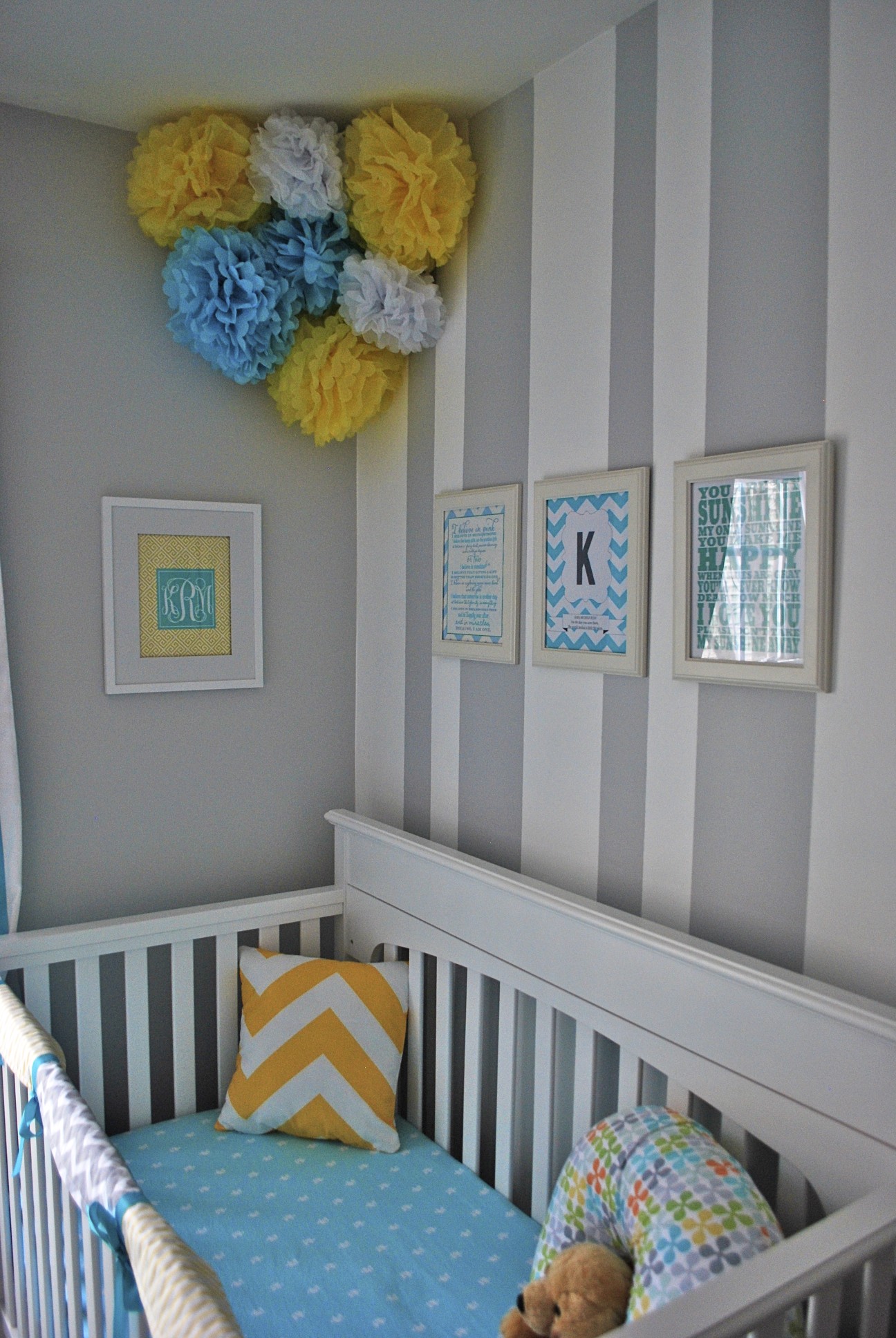 Aqua, Yellow and Gray Twins Nursery