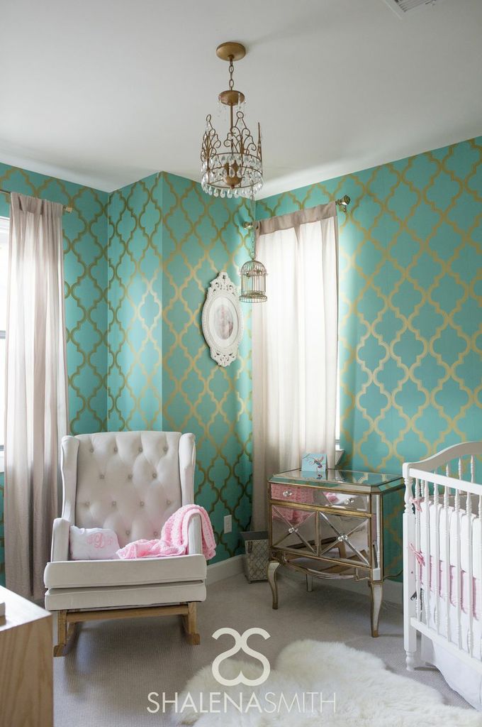 Hollywood Glam Nursery with Turquoise and Gold Wallpaper - Project Nursery