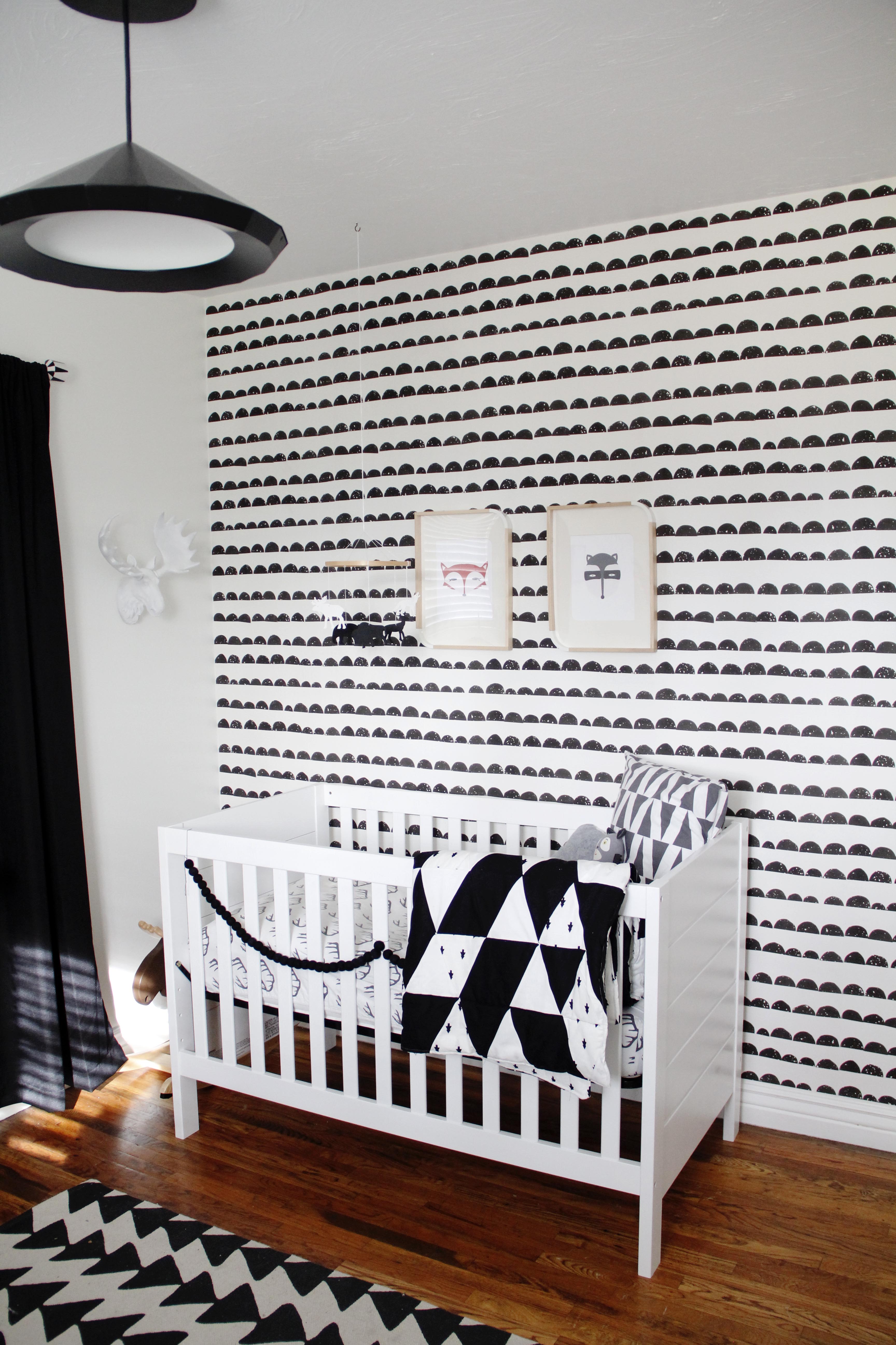 Black and White Half Moon Wallpaper Accent Wall
