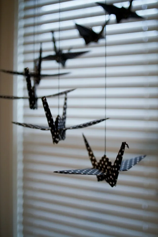 Black Polka Dot Paper Cranes Mobile