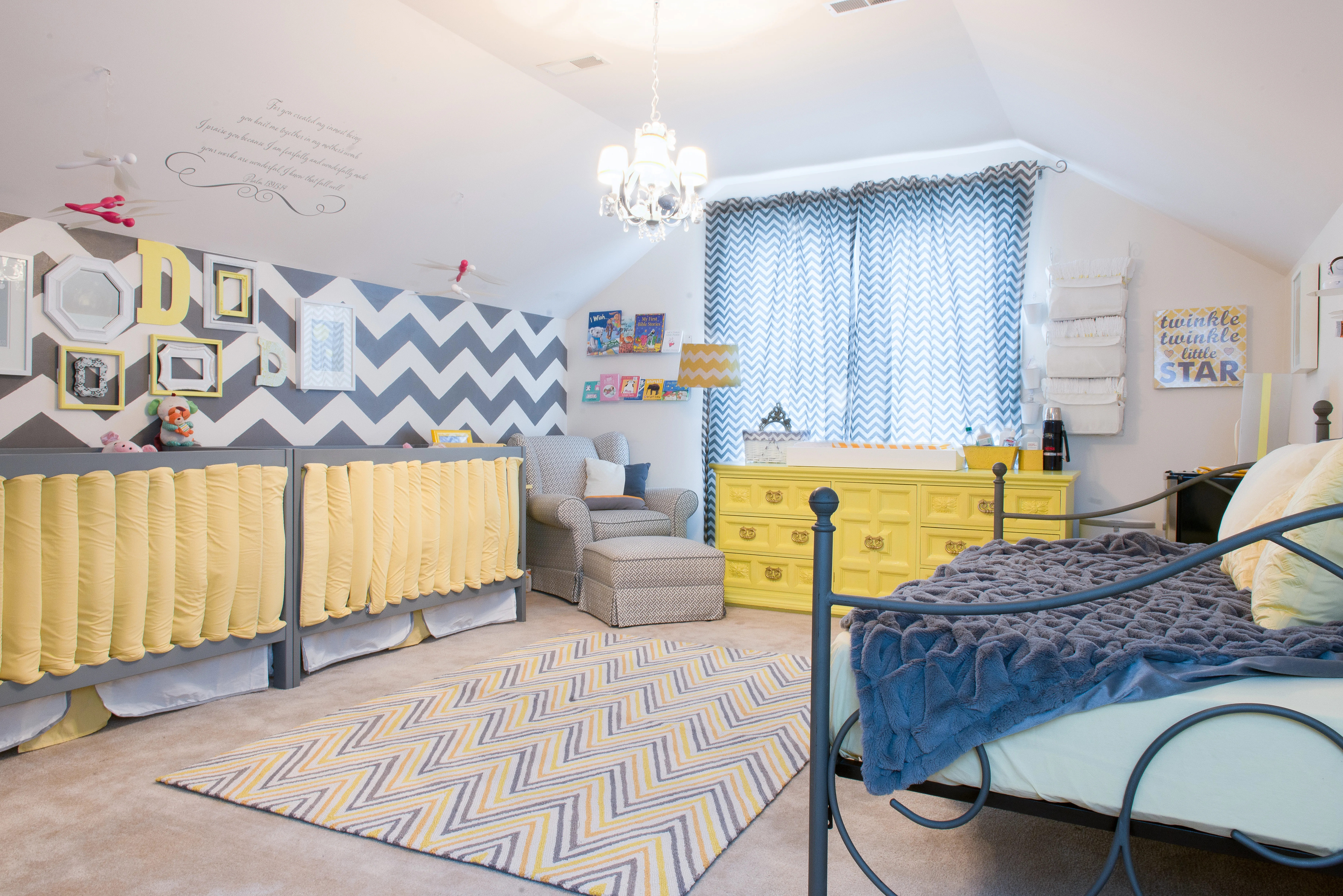 Chevron Themed Yellow and Grey Nursery for Twin Girls