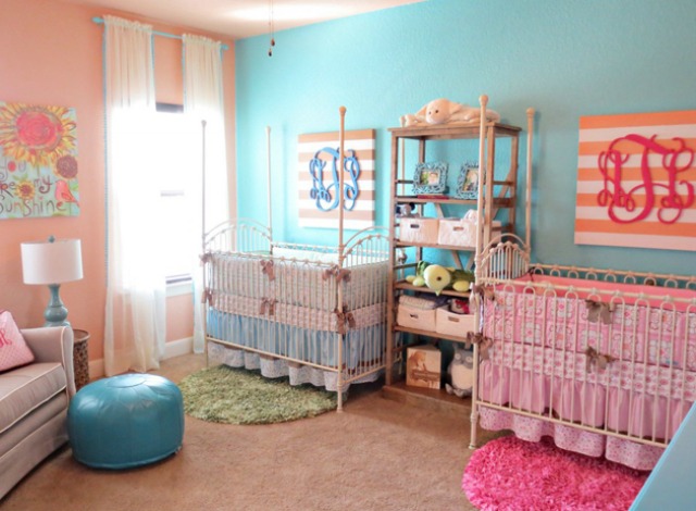 Coral and Aqua Twin Nursery