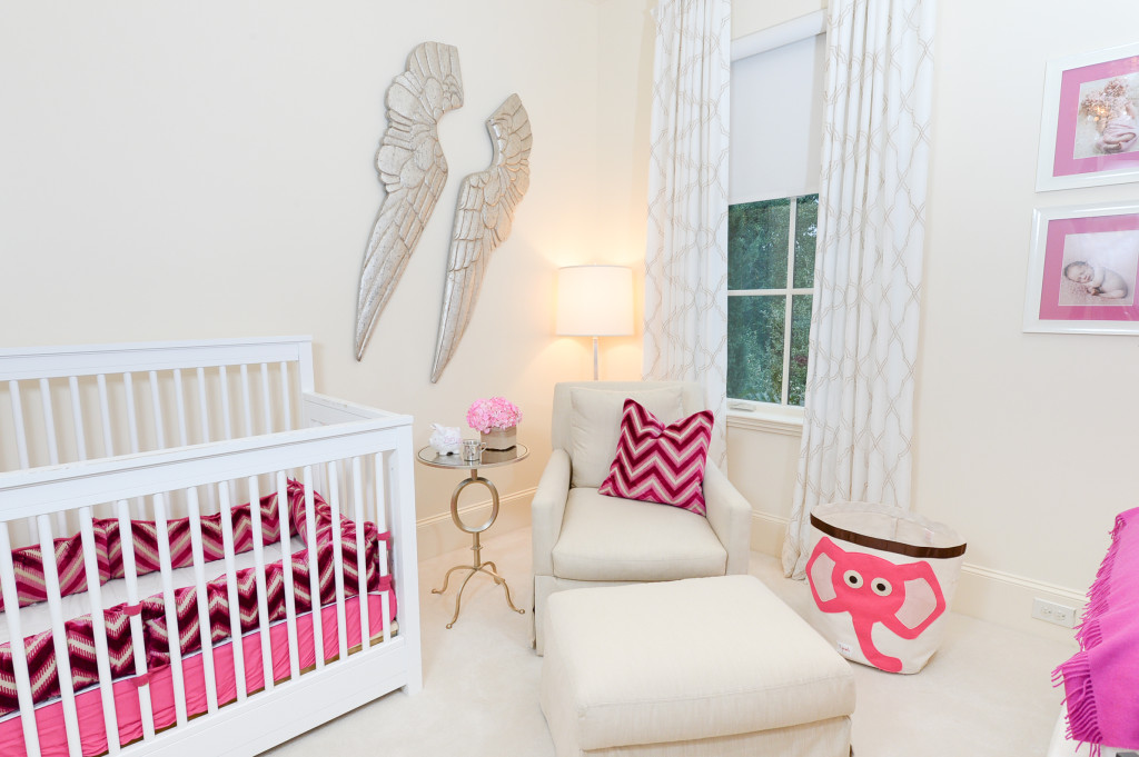 Hot Pink Girl Bedroom with Gold Angel Wings - Contemporary - Girl's Room