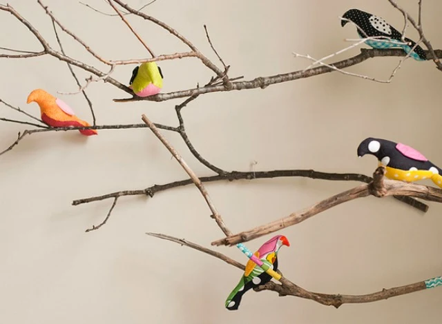 Branches and Fabric Birds Mobile
