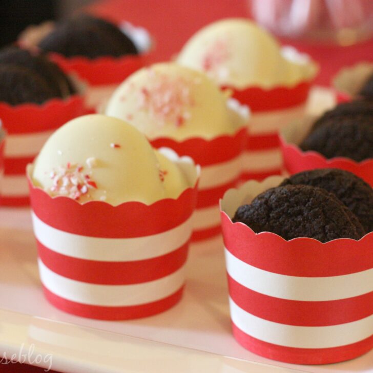 Red + White Stripe Baking Cups Filled with Cookies