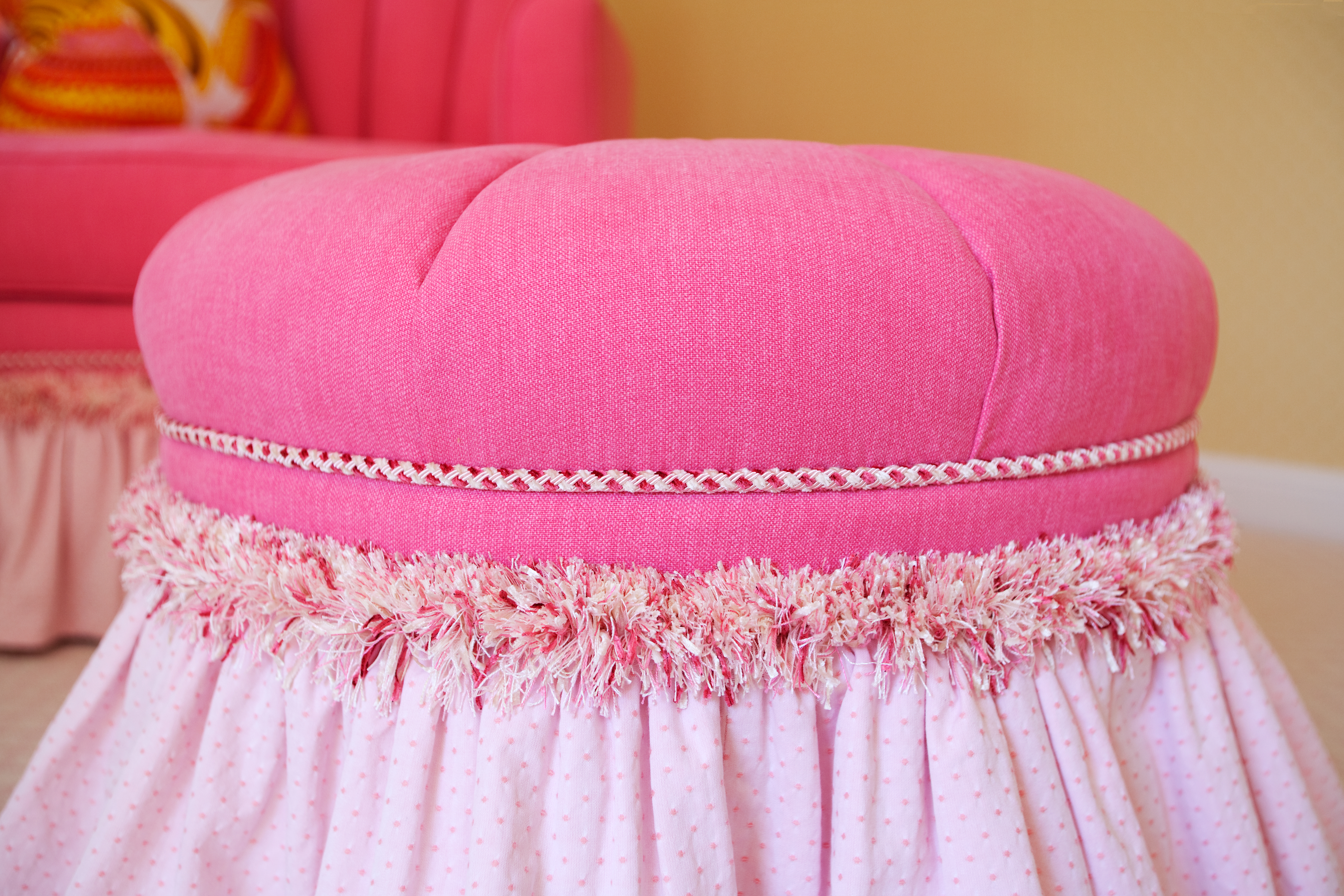 Pink Ottoman with Custom Fabric