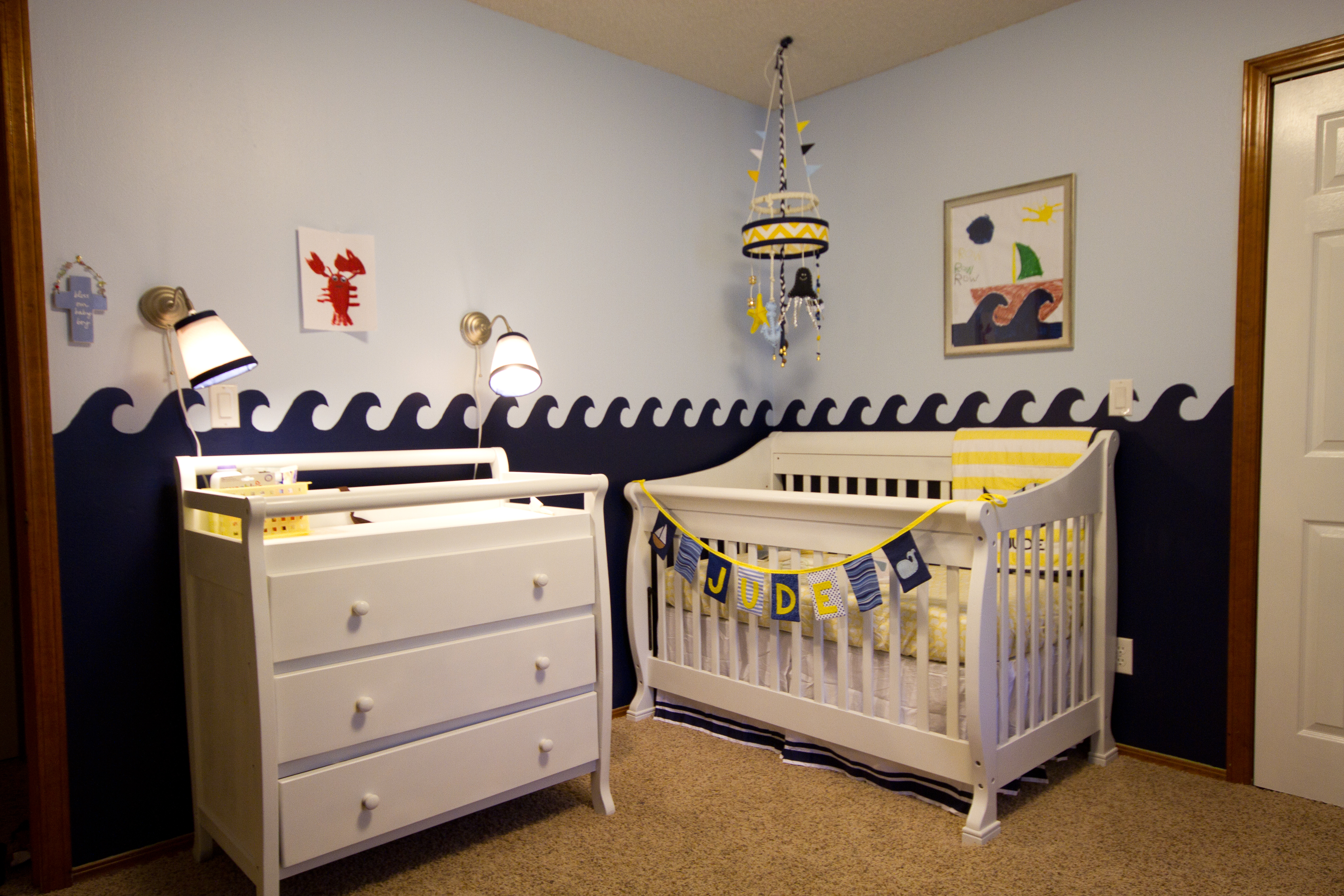 Navy, Sky Blue and Yellow Nautical Nursery