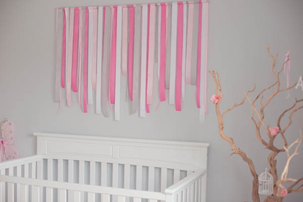 DIY Gray and Pink Ribbon Wall Decor