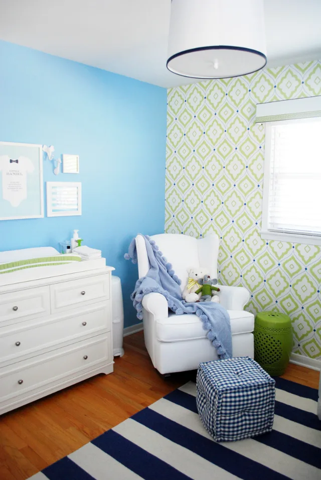 Lime Green and Blue Wallpaper Accent Wall