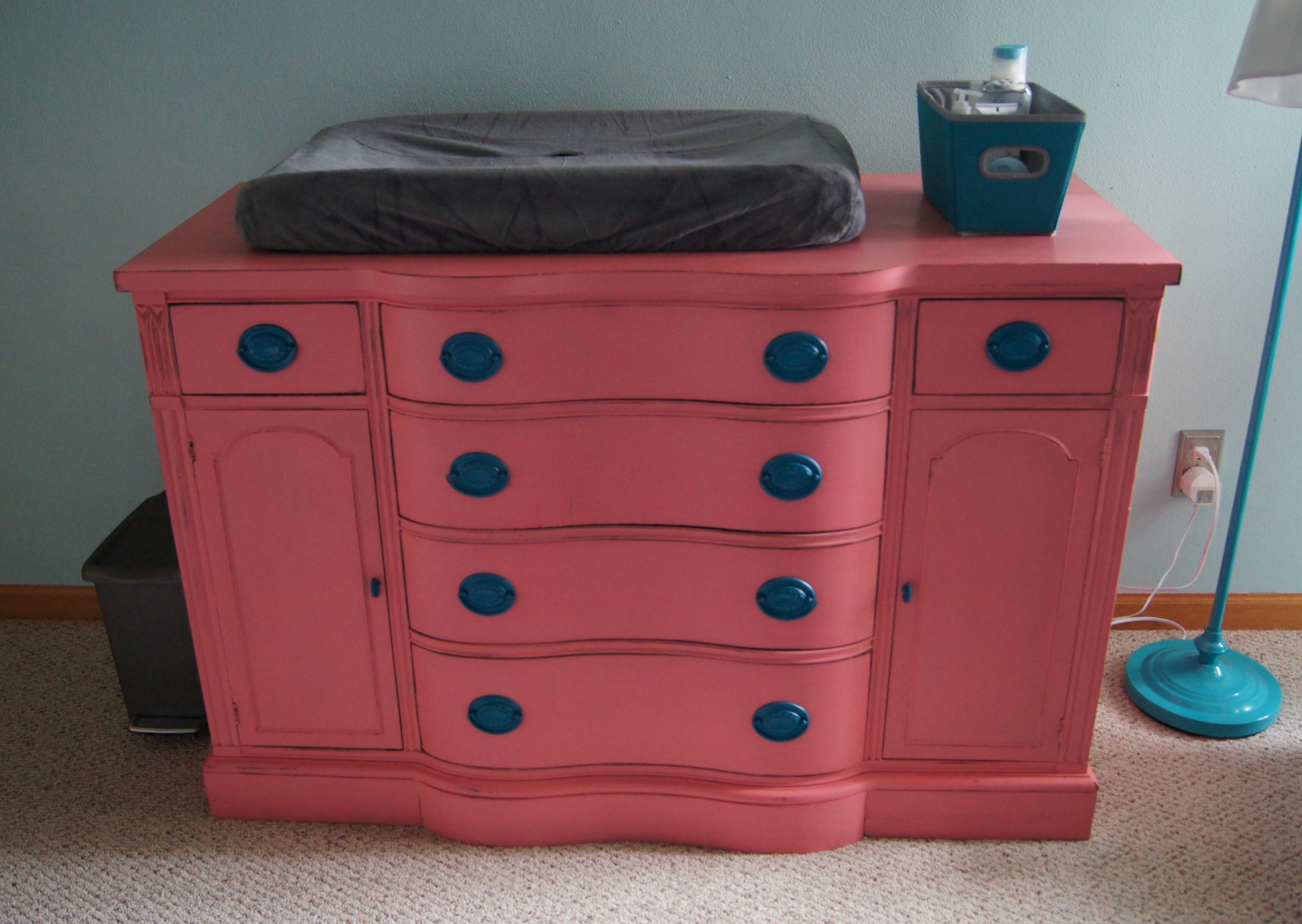 Pink Dresser with Aqua Handles