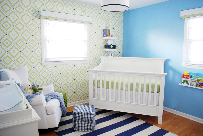 Lime Green and Blue Wallpaper Accent Wall